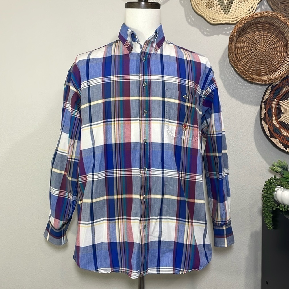 Mens Twenty-X Button Up Long sleeve Blue Pink Turquoise Size Large